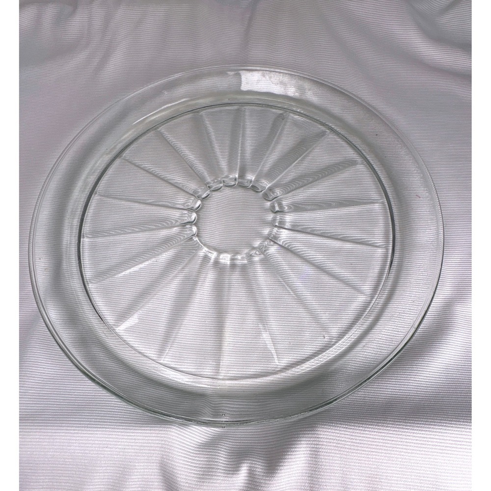 Vintage Clear Glass Round Serving Platter Sunburst Radial Pattern 12.5 Inch Tray